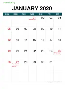 Holiday Calendar Month On Each Page Blue Sun Sat Portrait 2020 Singapore