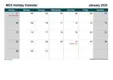 India Market Holiday Calendar Mcx Sun Sat Landscape 2023