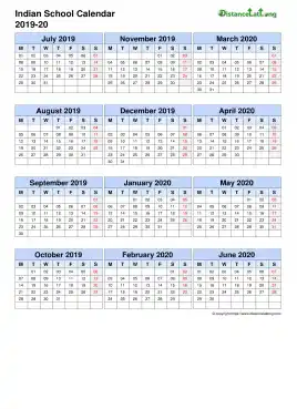 Indian School Calendar Three Col July Jun 2019 20