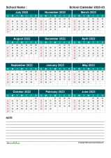 Indian School Calendar Three Col July Jun 2022 23