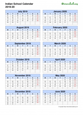 Indian School Calendar Two Col July Jun 2019 20