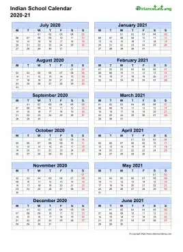 Indian School Calendar Two Col July Jun 2020 21