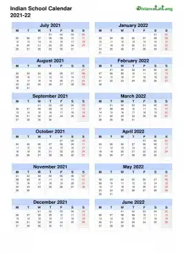 Indian School Calendar Two Col July Jun 2021 22