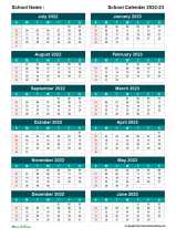 Indian School Calendar Two Col July Jun 2022 23