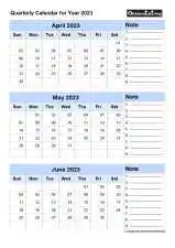 Quarterly Calendar April To June Portrait 2023