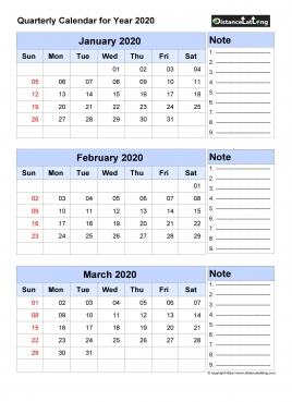 Quarterly Calendar Jan To Mar Portrait 2020