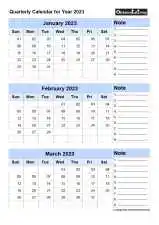 Quarterly Calendar January To March Portrait 2023