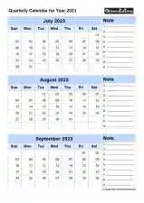 Quarterly Calendar July To September Portrait 2023