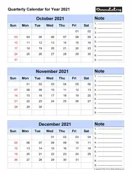 Quarterly Calendar Oct To Dec Portrait 2021