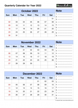 Quarterly Calendar Oct To Dec Portrait 2022