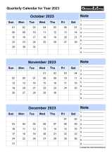 Quarterly Calendar October To December Portrait 2023