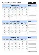 Quarterly Calendar October To December Portrait 2023