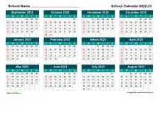 Uk School Calendar Four Col Sep Aug 2022 23