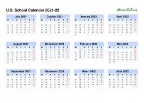 Us School Calendar Four Col July Jun 2021 22
