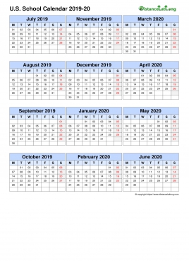 Us School Calendar Three Col July Jun 2019 20
