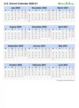 Us School Calendar Three Col July Jun 2020 21