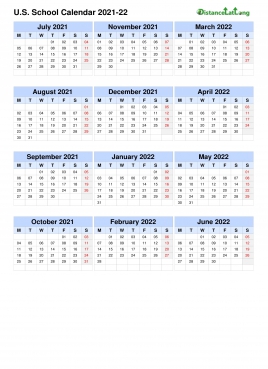 Us School Calendar Three Col July Jun 2021 22