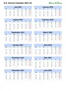 Us School Calendar Two Col July Jun 2021 22