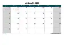 Yearly Calendar With Canada Holiday Sun Sat Landscape 2023
