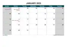 Yearly Calendar With United States Holiday Sun Sat Landscape 2023