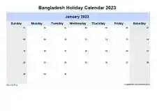 Yearly Holiday Calendar For Bangladesh Sun Sat Landscape 2023