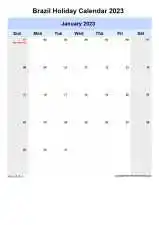 Yearly Holiday Calendar For Brazil Sun Sat Portrait 2023