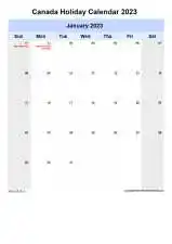 Yearly Holiday Calendar For Canada Sun Sat Portrait 2023