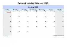 Yearly Holiday Calendar For Denmark Sun Sat Landscape 2023