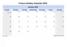 Yearly Holiday Calendar For France Sun Sat Landscape 2023