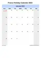 Yearly Holiday Calendar For France Sun Sat Portrait 2023