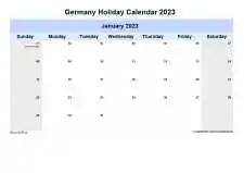 Yearly Holiday Calendar For Germany Sun Sat Landscape 2023