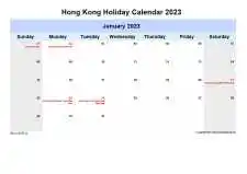Yearly Holiday Calendar For Hong Kong Sun Sat Landscape 2023