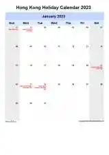 Yearly Holiday Calendar For Hong Kong Sun Sat Portrait 2023