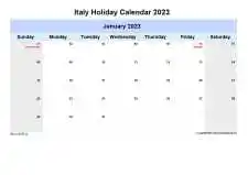 Yearly Holiday Calendar For Italy Sun Sat Landscape 2023