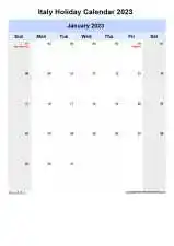 Yearly Holiday Calendar For Italy Sun Sat Portrait 2023