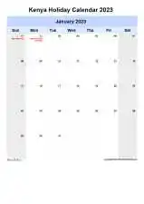 Yearly Holiday Calendar For Kenya Sun Sat Portrait 2023