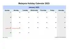 Yearly Holiday Calendar For Malaysia Sun Sat Landscape 2023