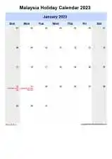 Yearly Holiday Calendar For Malaysia Sun Sat Portrait 2023