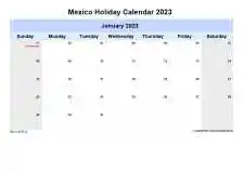 Yearly Holiday Calendar For Mexico Sun Sat Landscape 2023
