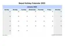 Yearly Holiday Calendar For Nepal Sun Sat Landscape 2023