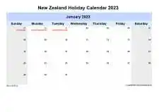 Yearly Holiday Calendar For New Zealand Sun Sat Landscape 2023