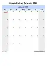 Yearly Holiday Calendar For Nigeria Sun Sat Portrait 2023