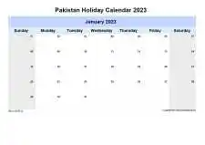 Yearly Holiday Calendar For Pakistan Sun Sat Landscape 2023