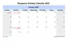 Yearly Holiday Calendar For Singapore Sun Sat Landscape 2023