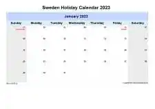 Yearly Holiday Calendar For Sweden Sun Sat Landscape 2023