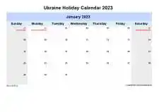 Yearly Holiday Calendar For Ukraine Sun Sat Landscape 2023