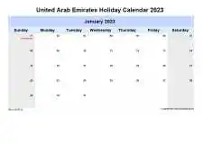 Yearly Holiday Calendar For United Arab Emirates Sun Sat Landscape 2023