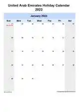 Yearly Holiday Calendar For United Arab Emirates Sun Sat Portrait 2023