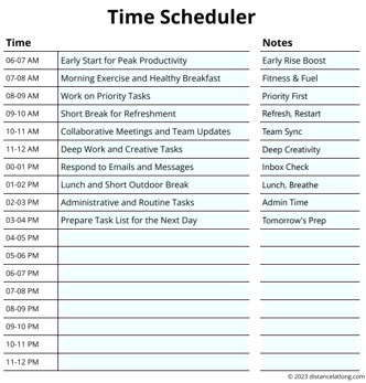 Editable Time Scheduler Templates